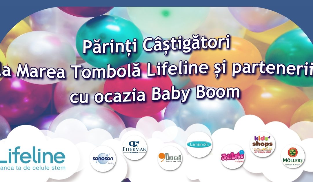 Părinți câștigători la Marea Tombolă Lifeline și partenerii cu ocazia Baby Boom